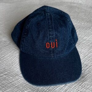 NWOT Claire V. Denim “oui” Embroidered Cap